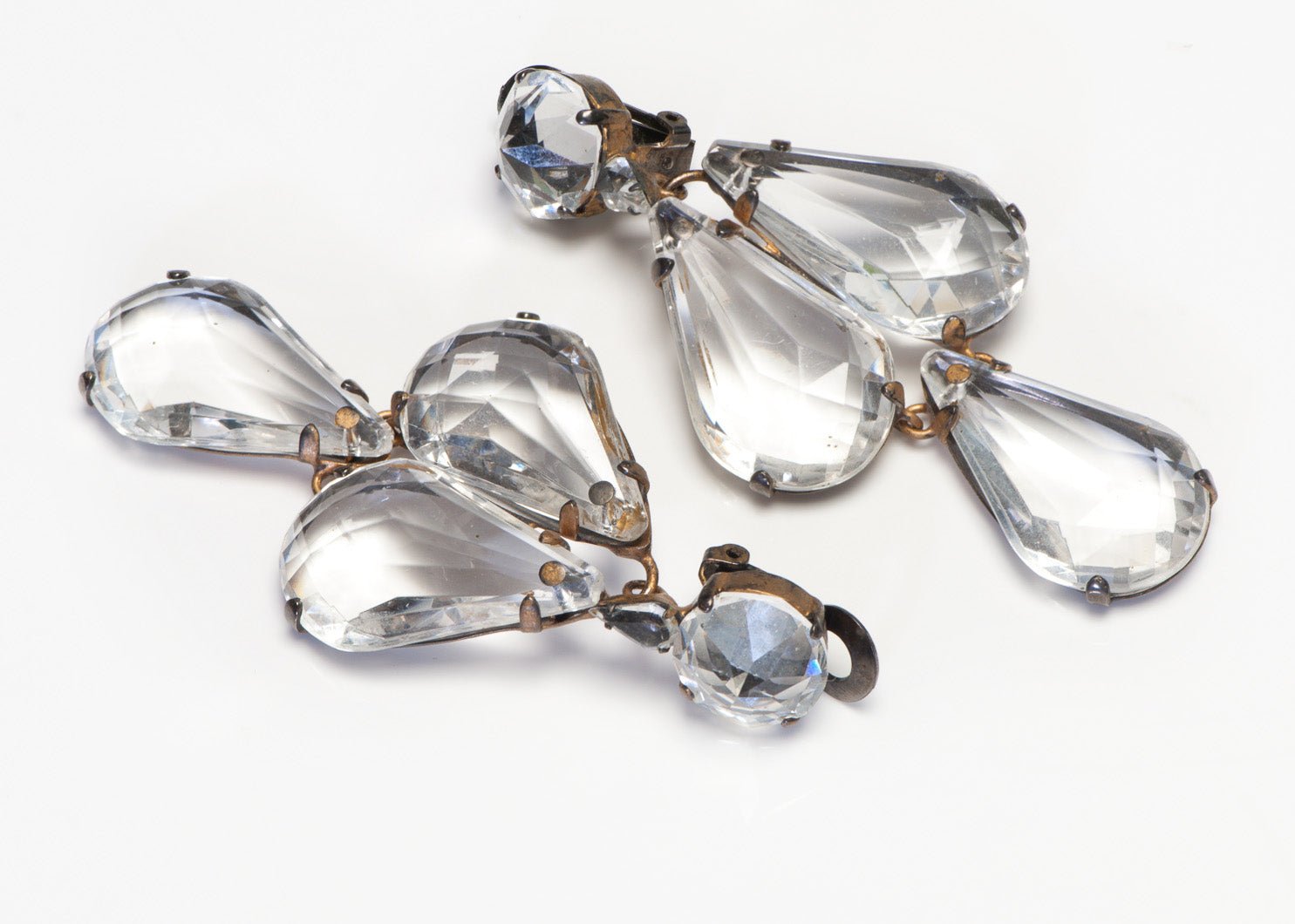 Schreiner New York 1950's Long Clear Crystal Drop Earrings