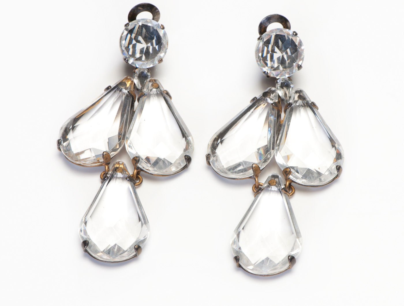 Schreiner New York 1950's Long Clear Crystal Drop Earrings