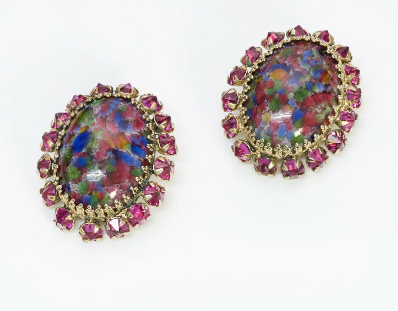 SCHREINER New York 1950’s Pink Crystal Marble Glass Earrings