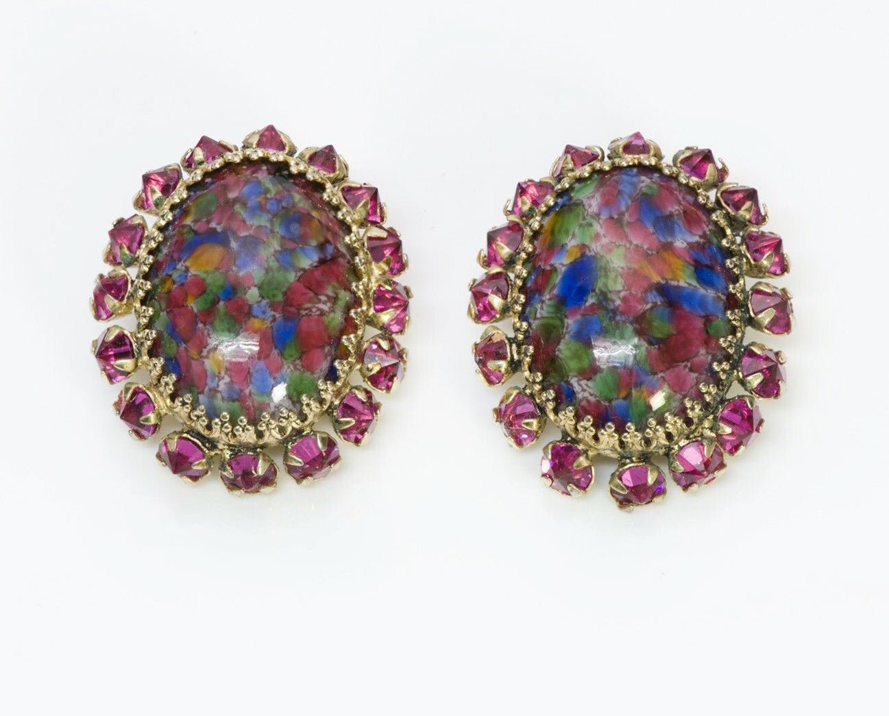 SCHREINER New York 1950’s Pink Crystal Marble Glass Earrings