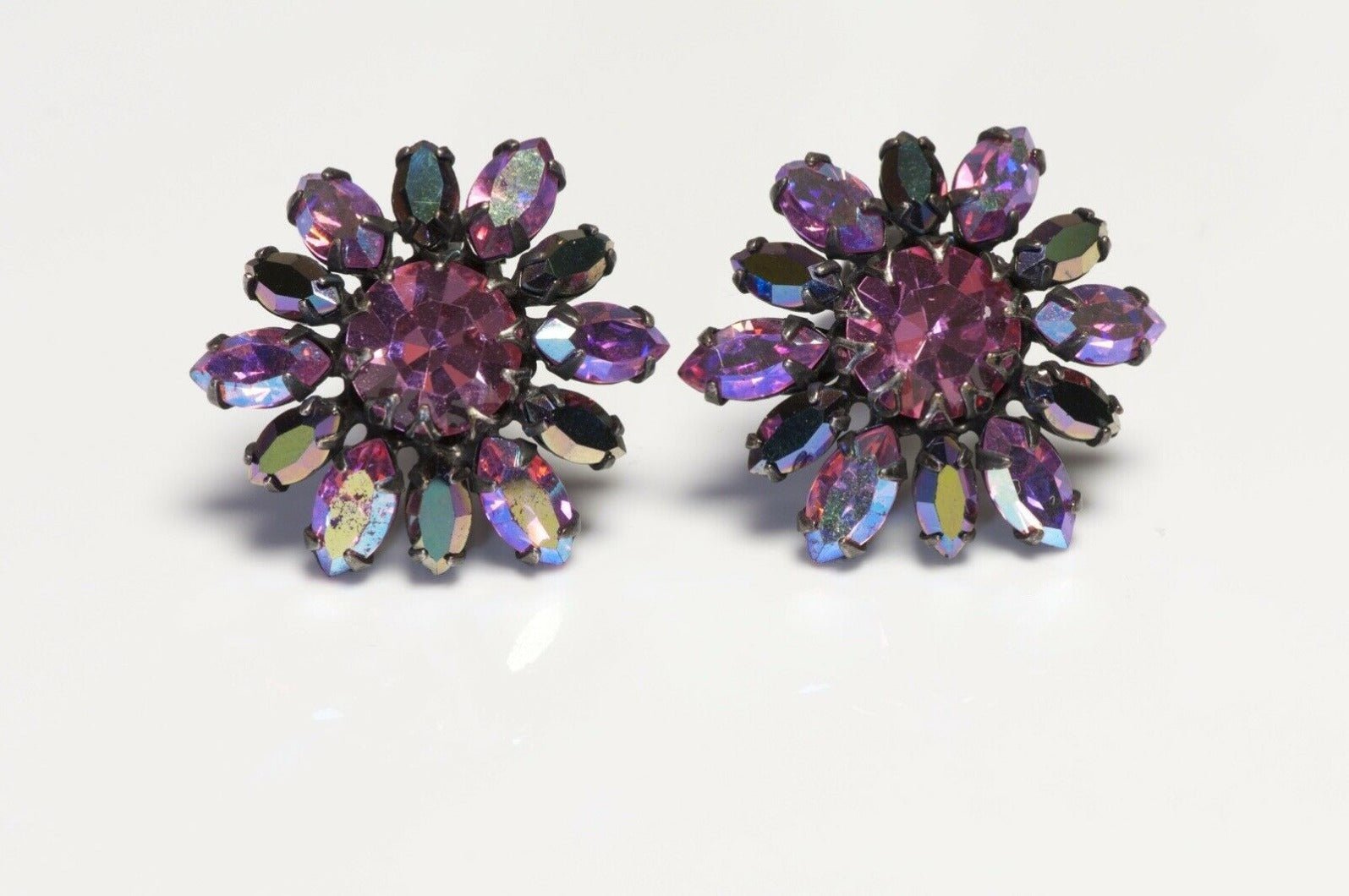 Schreiner New York 1950’s Pink Iridescent Crystal Flower Earrings