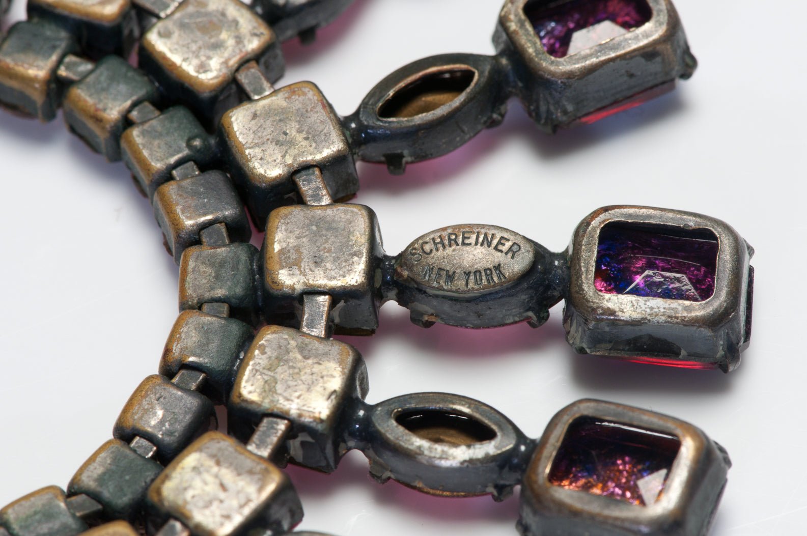 Schreiner New York 1950’s Pink Purple Crystal Glass Collar Necklace