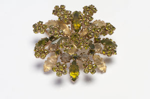 Schreiner New York 1950's Yellow Green Crystal Flower Leaf Brooch