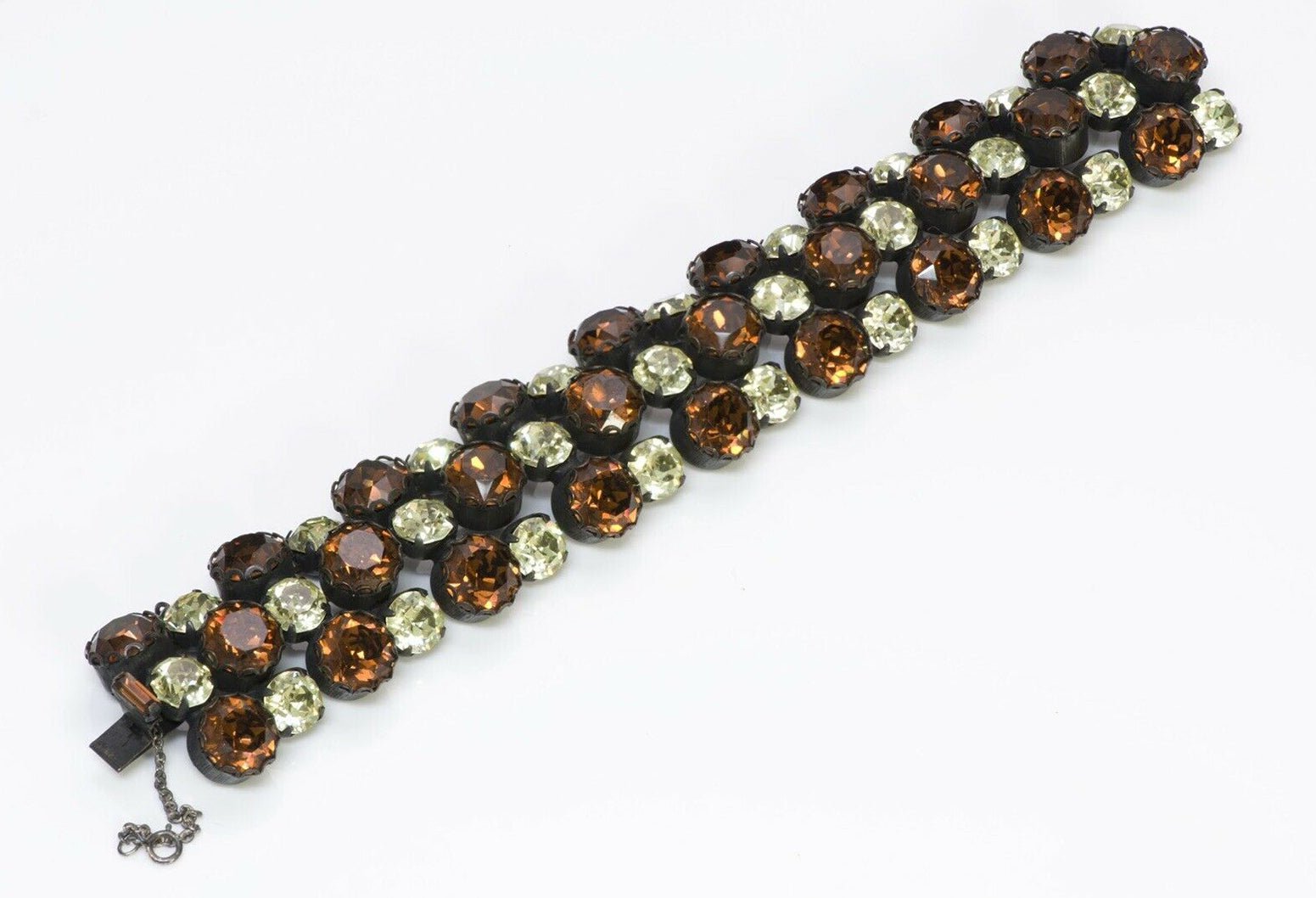 SCHREINER New York Wide Brown Green Crystal Bracelet