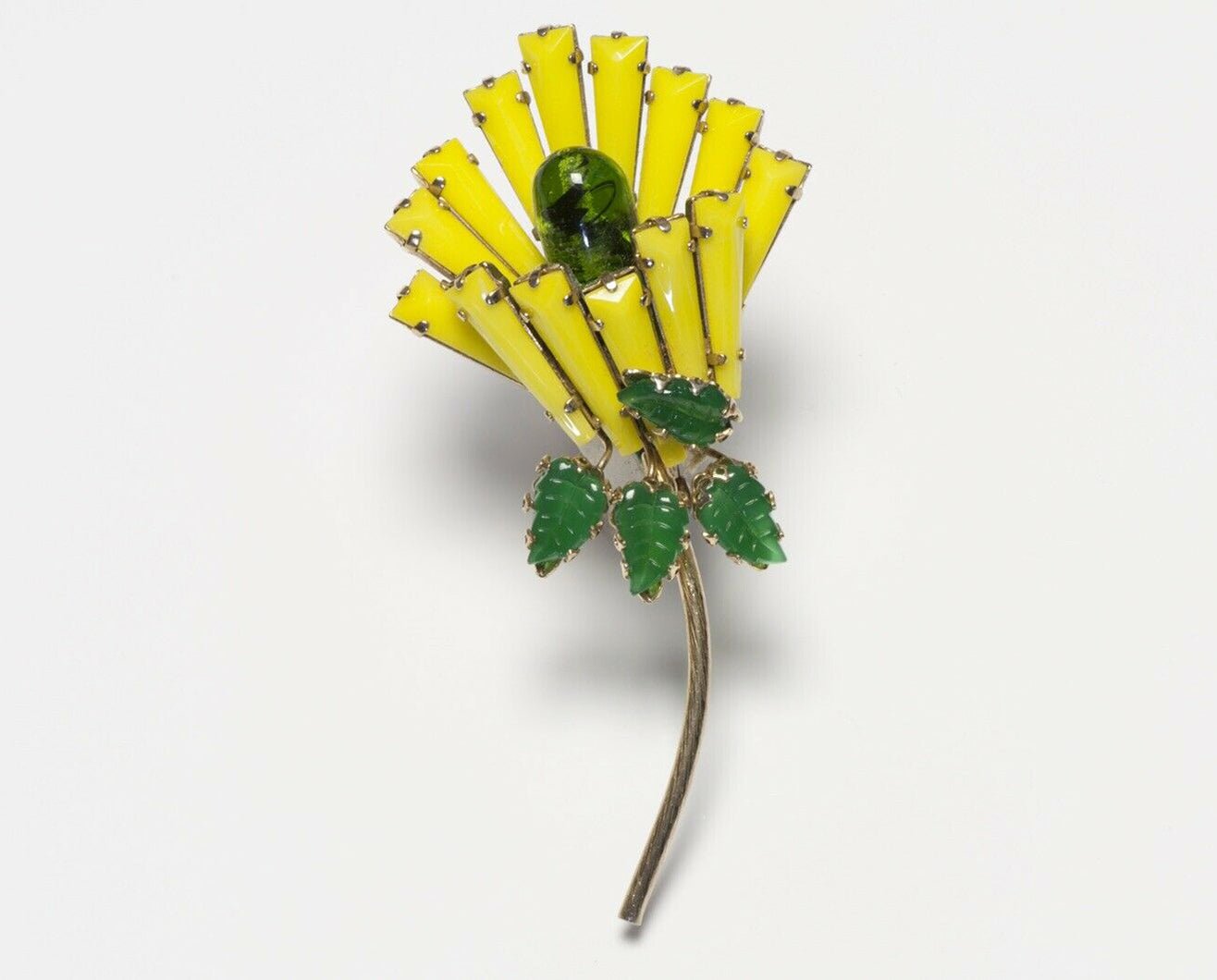 SCHREINER New York Yellow Keystone Green Glass Flower Brooch