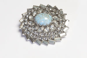 SCHREINER NY 1950’s Rhodium Plated Crystal Faux Turquoise Brooch