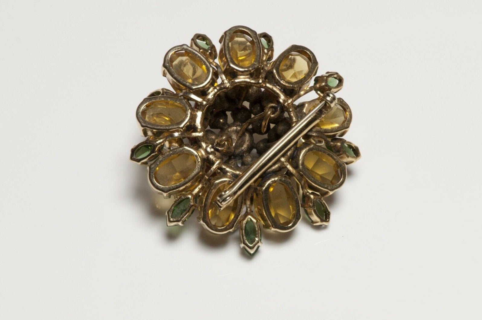 SCHREINER NY 1950’s Yellow Red Green Crystal Flower Brooch