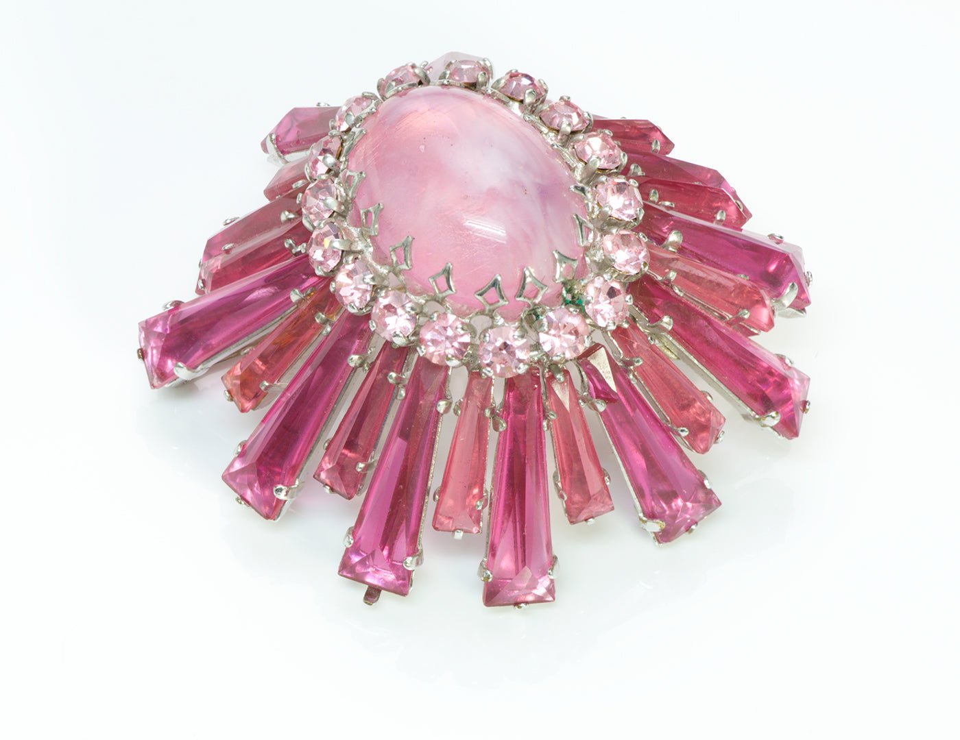 Schreiner Pink Keystone Crystal Dome Ruffle Pendant Brooch