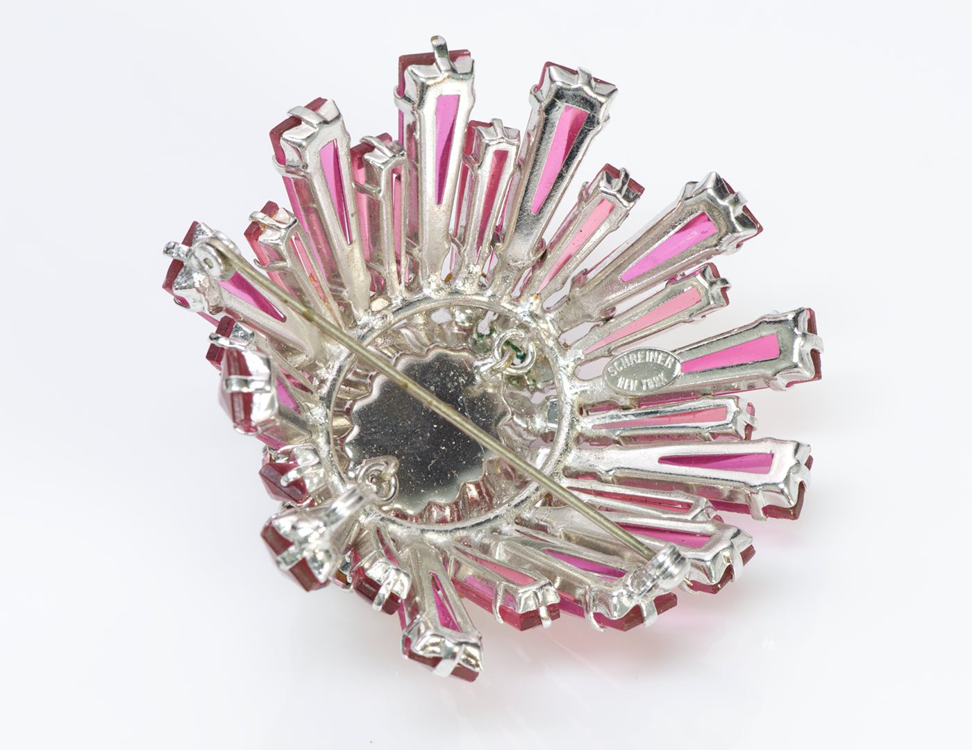 Schreiner Pink Keystone Crystal Dome Ruffle Pendant Brooch