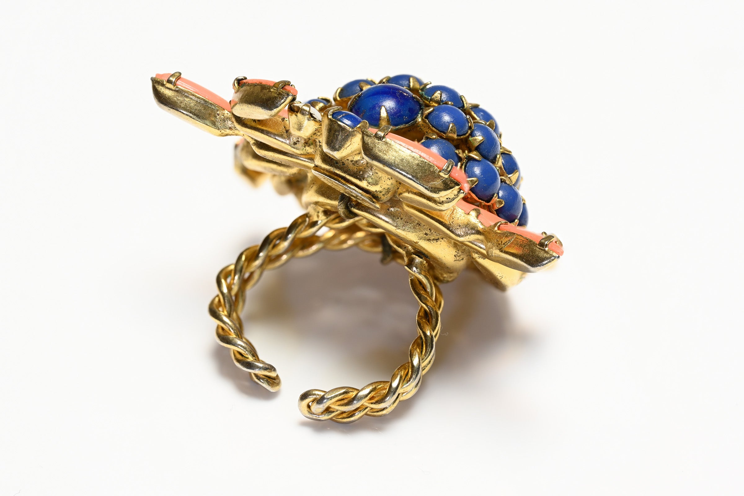 Schreiner NY Blue Orange Crystal Crab Cocktail Ring