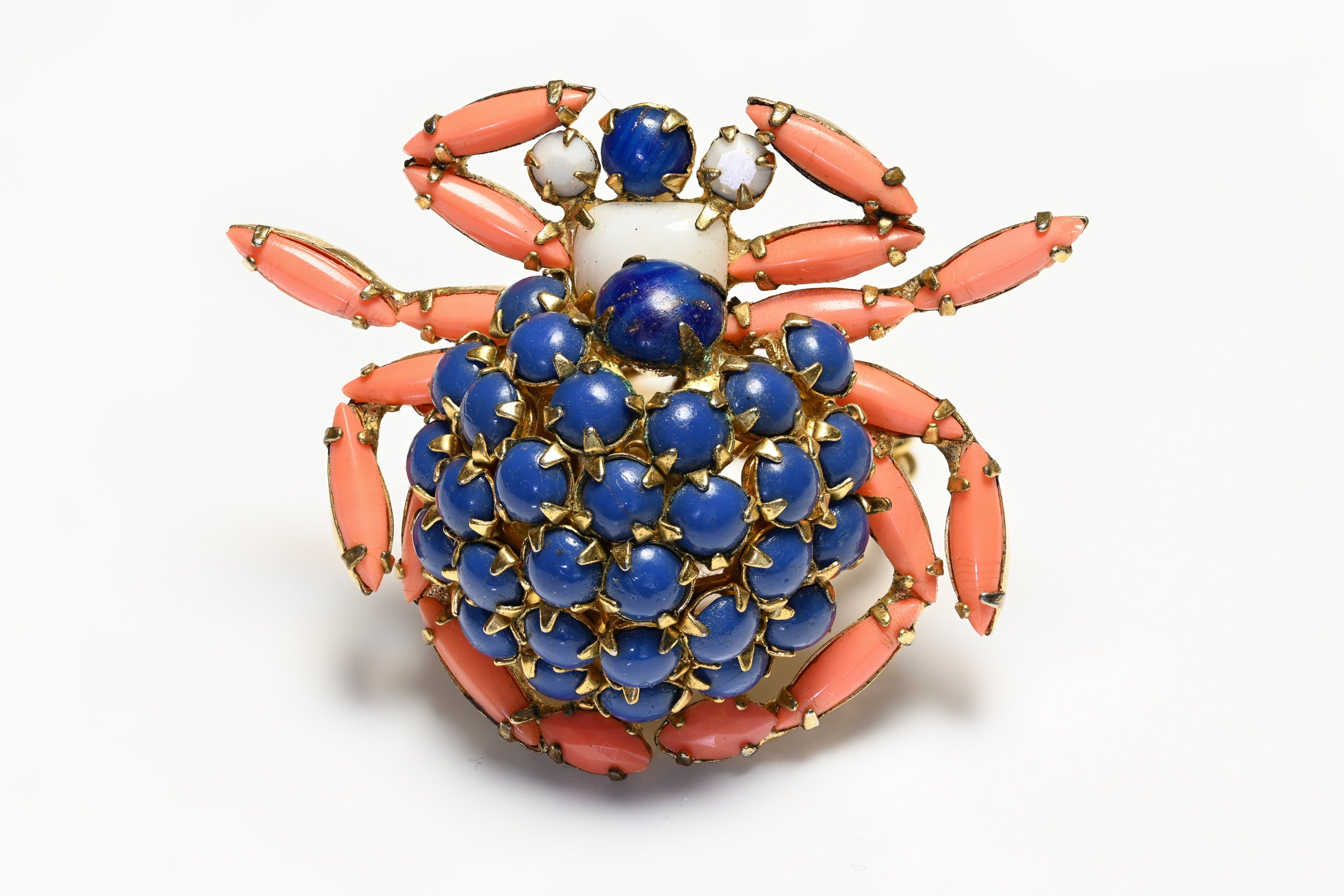 Vintage Schreiner NY Blue Orange Crystal Crab Cocktail Ring