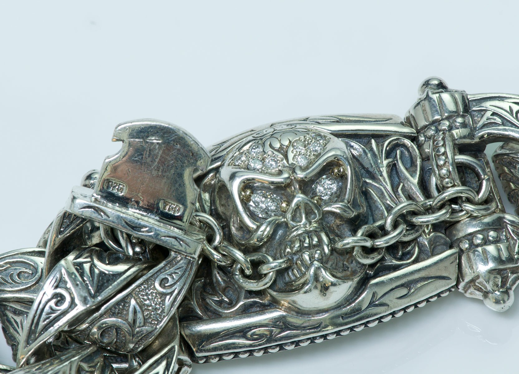 Scott Kay Unkaged Sterling Silver 18K Gold Diamond Skull Bracelet