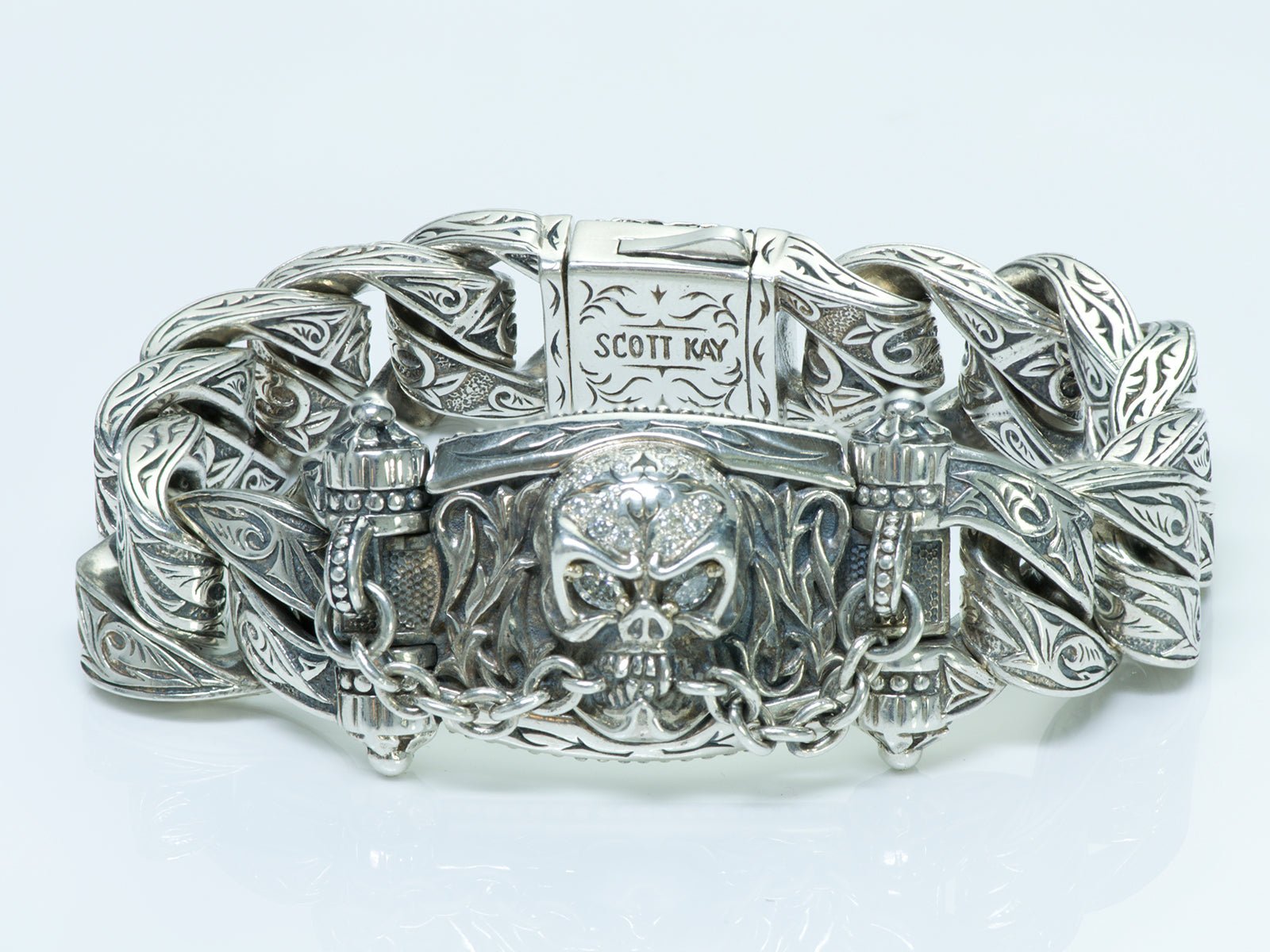 Scott Kay Unkaged Sterling Silver 18K Gold Diamond Skull Bracelet