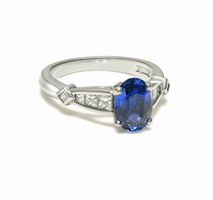 Scott Kay Unheated Sapphire Princess Cut Diamond Platinum Ring