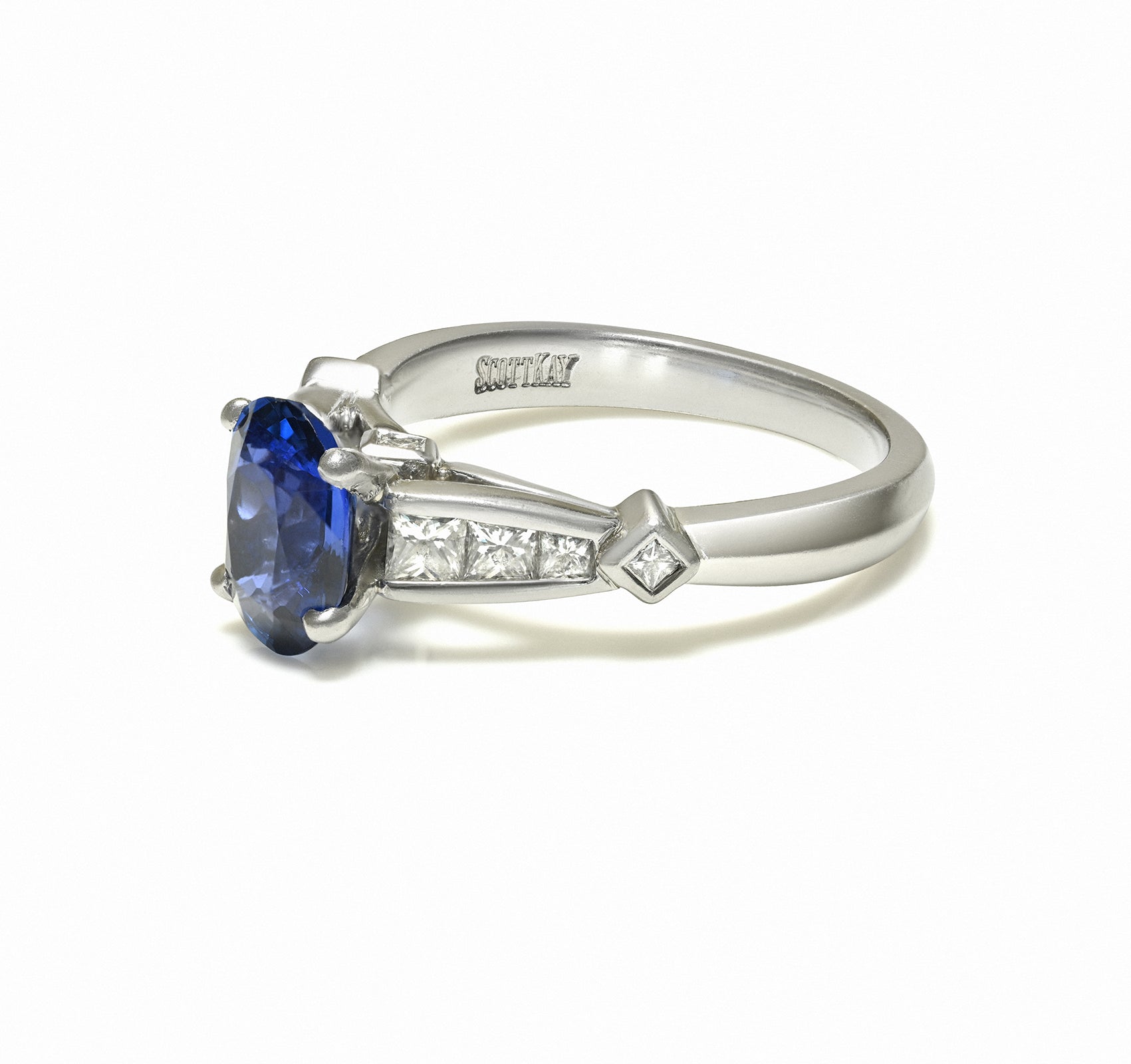 Scott Kay Sapphire Princess Cut Diamond Platinum Ring