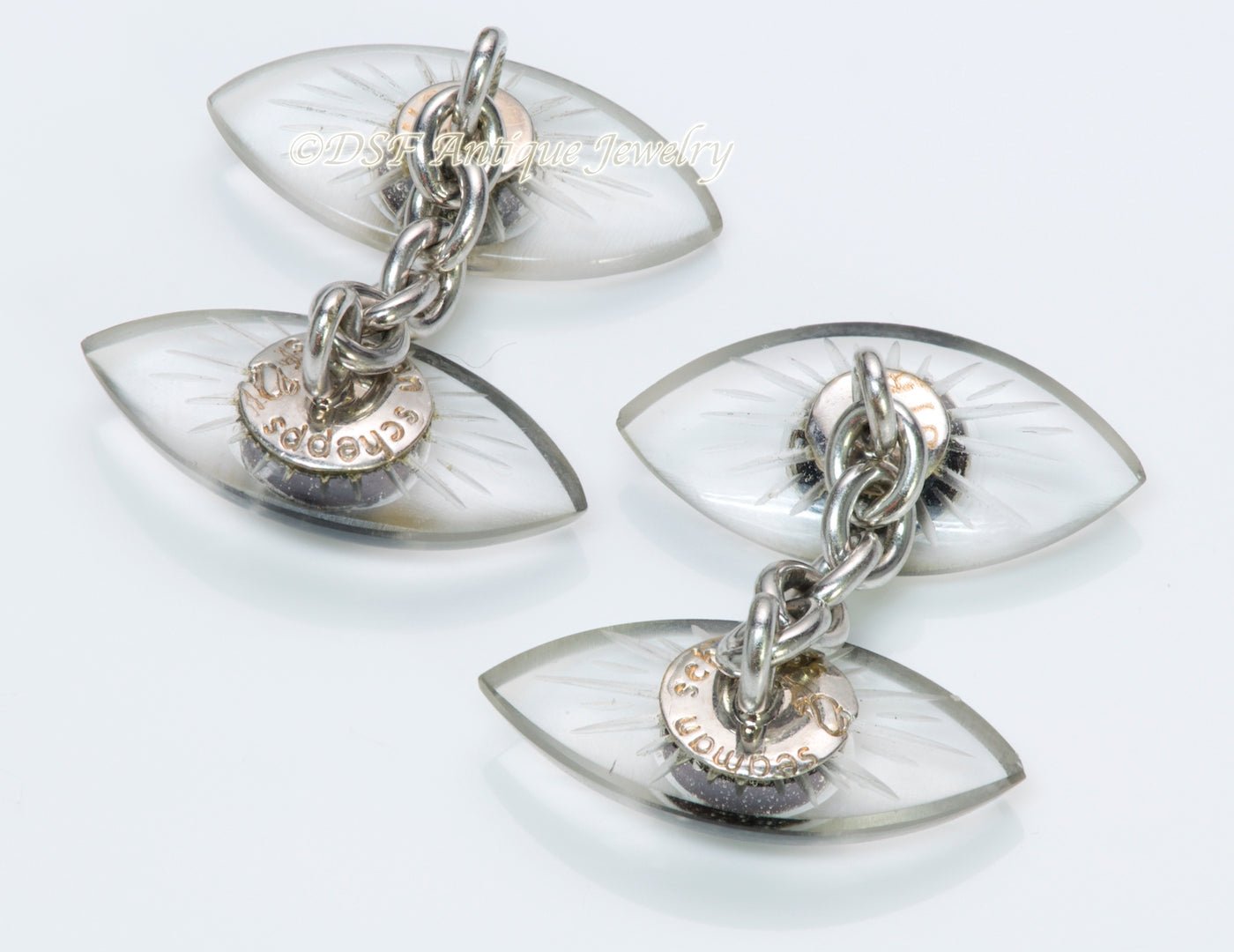Seaman Schepps Gold Diamond Onyx Crystal Cufflinks