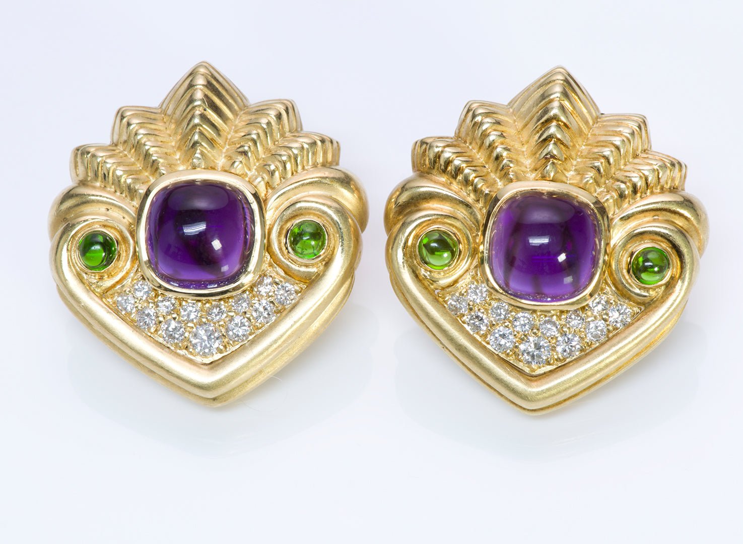 SeidenGang Amethyst 18K Gold Tsavorite Diamond Earrings