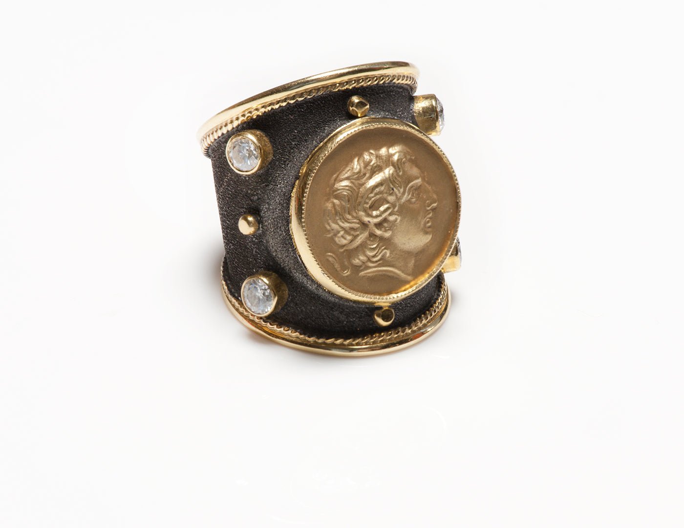 S.Georgios 18K Gold & Diamond Ring & Alexander the Great Coin Byzantine Style