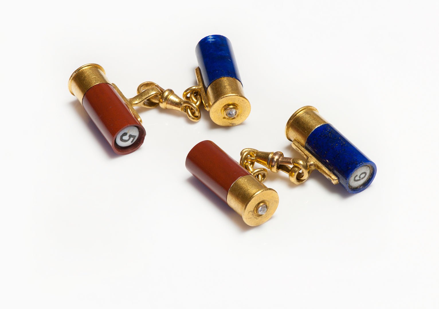 Shotgun Cartridge Gold Enamel Diamond Cufflinks Stick Pin