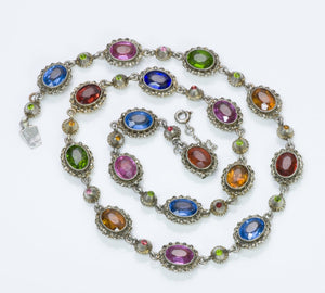 Vintage Silver Marcasite Multi-Color Paste Necklace
