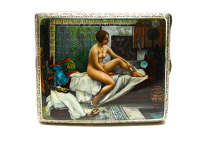 Early 20th-Century Silver Enamel Case – Interior Nude Scene, Art Nouveau