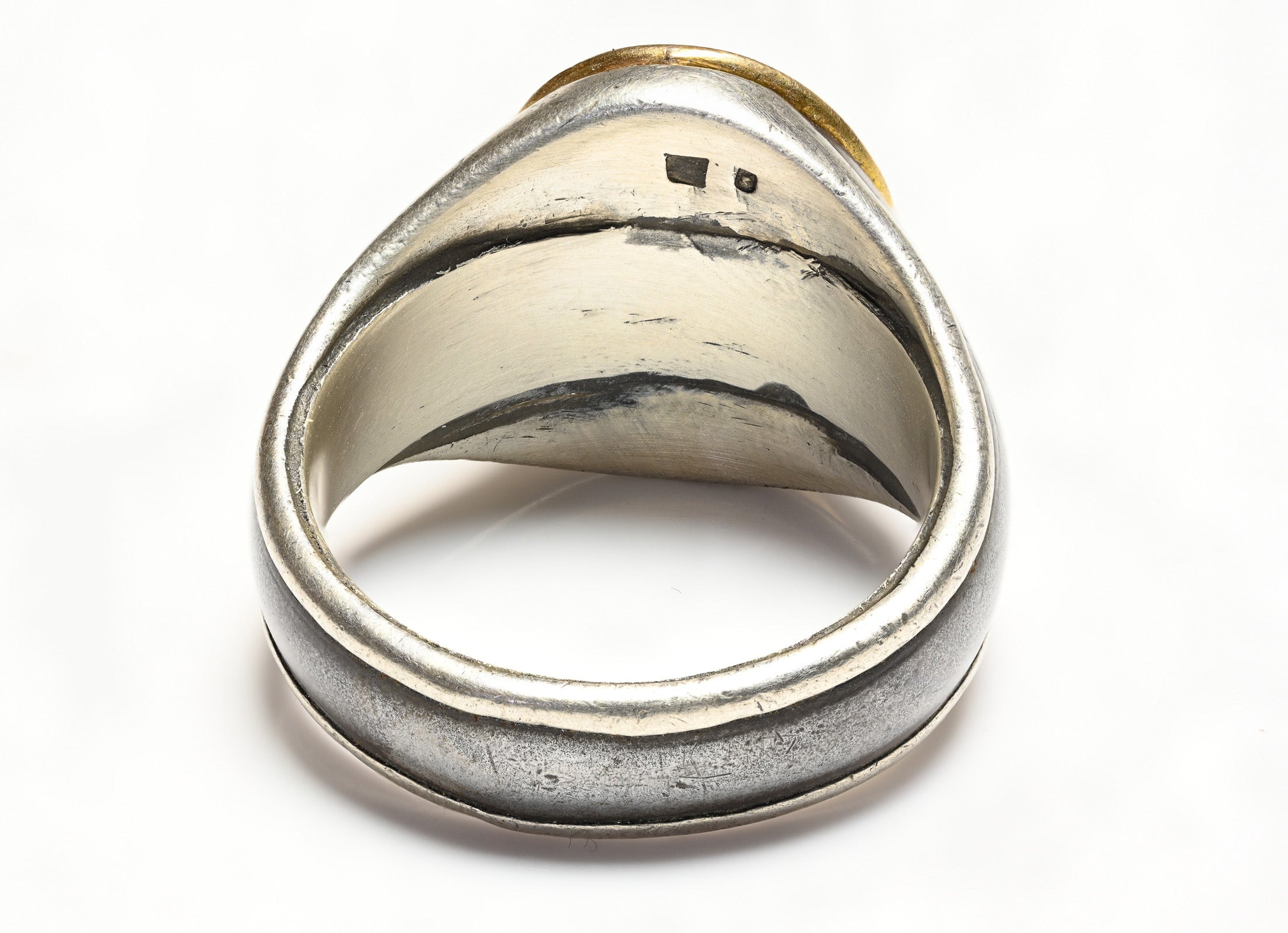 Antique Steel Silver Gold Crest Men's Ring