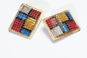 Sonia DeMaria 1980’s ldemaria Mondrian Style Red Blue Crystal Earrings