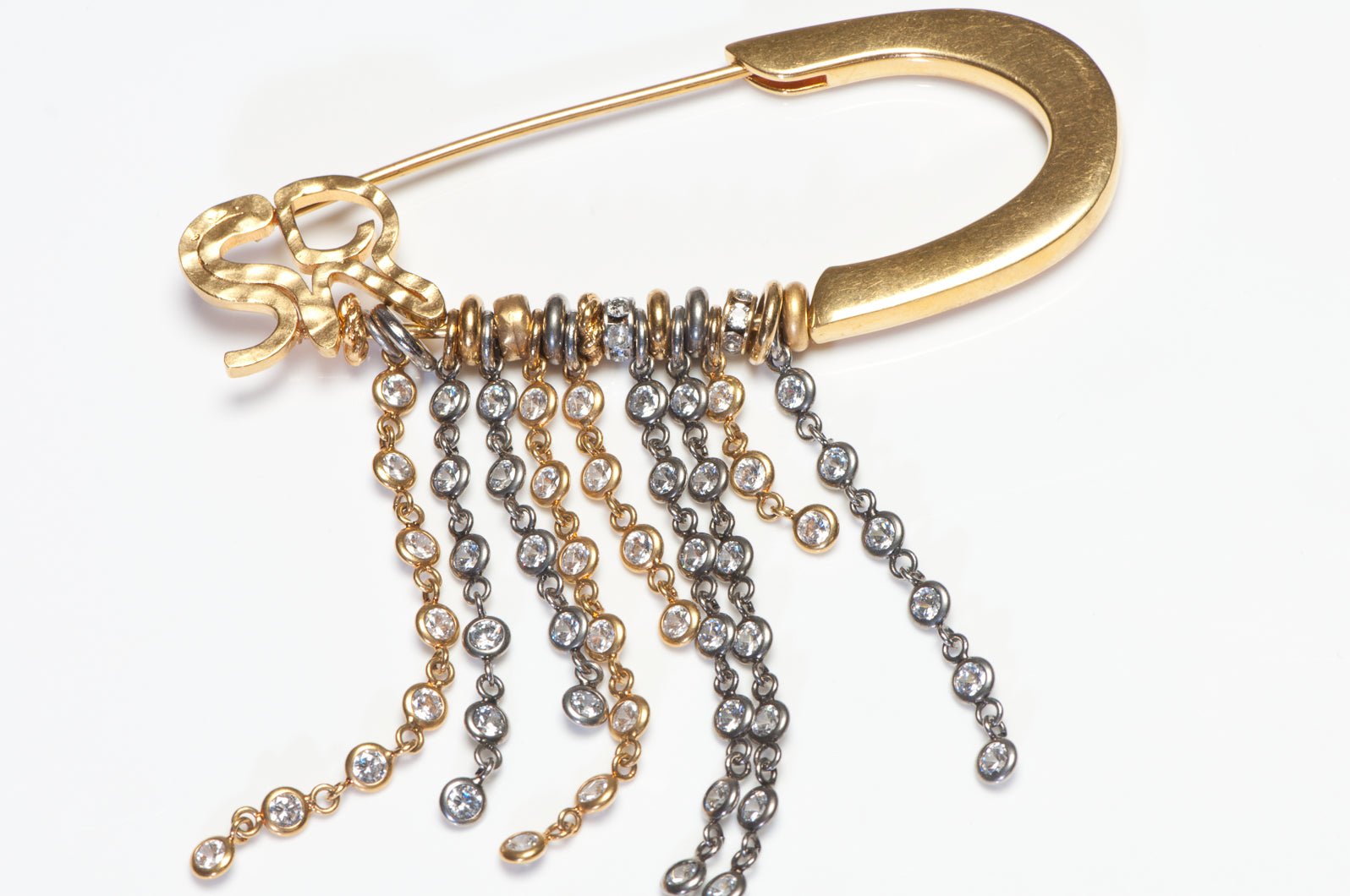 Sonia Rykiel Paris Gold Plated Crystal Tassel Safety Pin Brooch