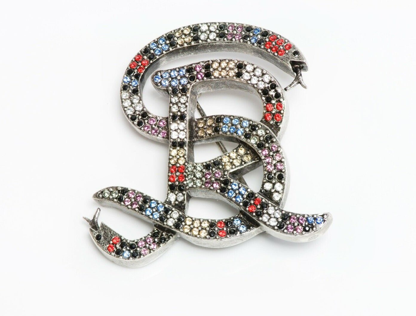 Sonia Rykiel Paris Multicolor Crystal Snake Logo Brooch