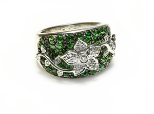 Sonia B. Tsavorite Diamond Flower Ring in White Gold