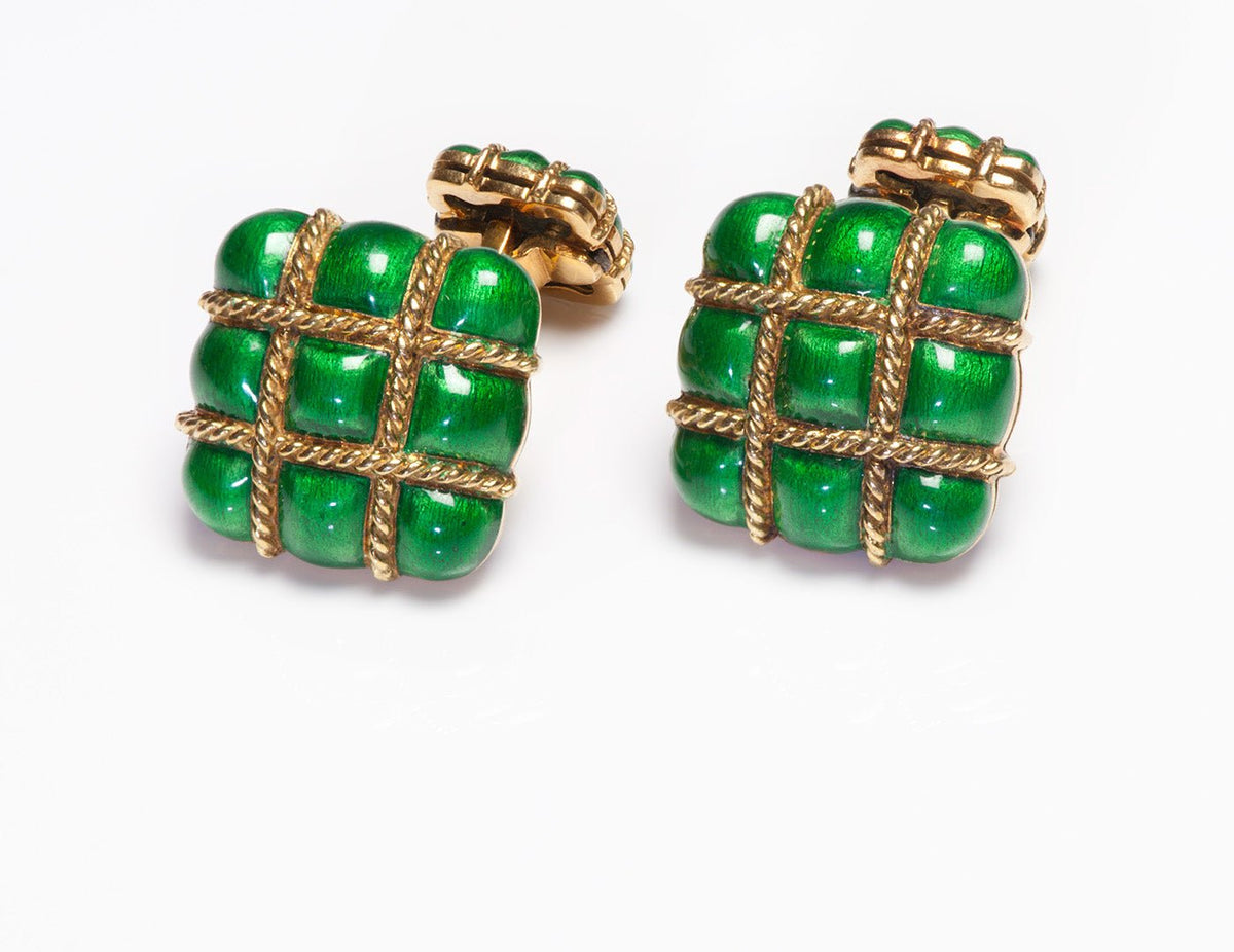 Spritzer & Fuhrmann 18K Gold Green Enamel Cufflinks