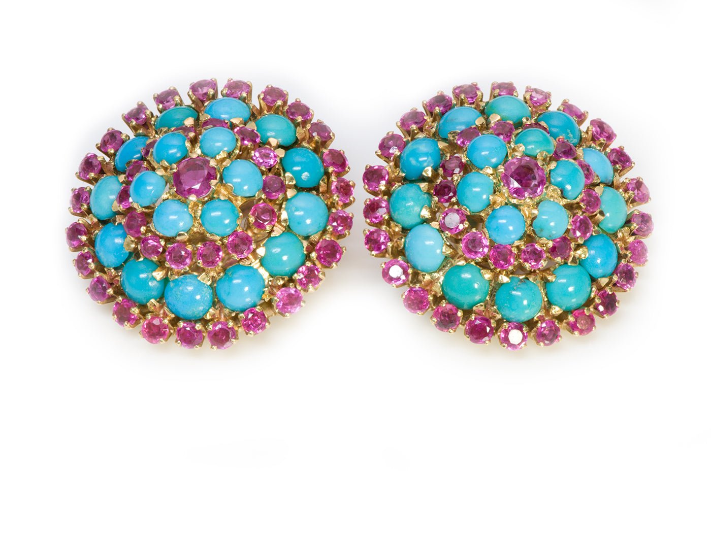 Spritzer & Fuhrmann 18K Gold Ruby Turquoise Earrings