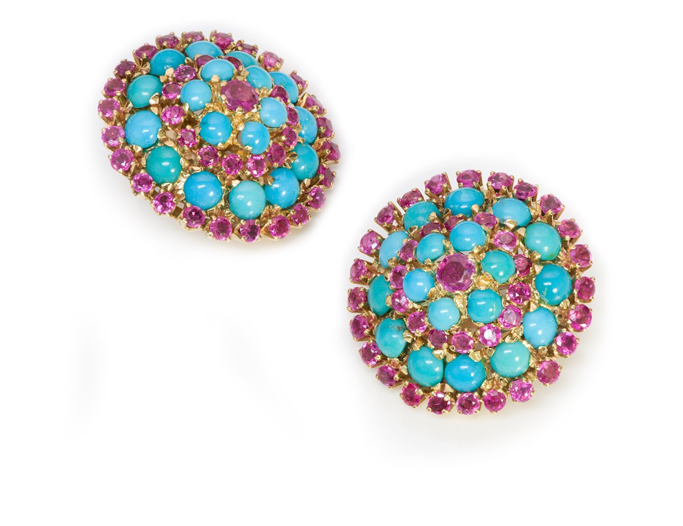 Spritzer & Fuhrmann 18K Gold Ruby Turquoise Earrings