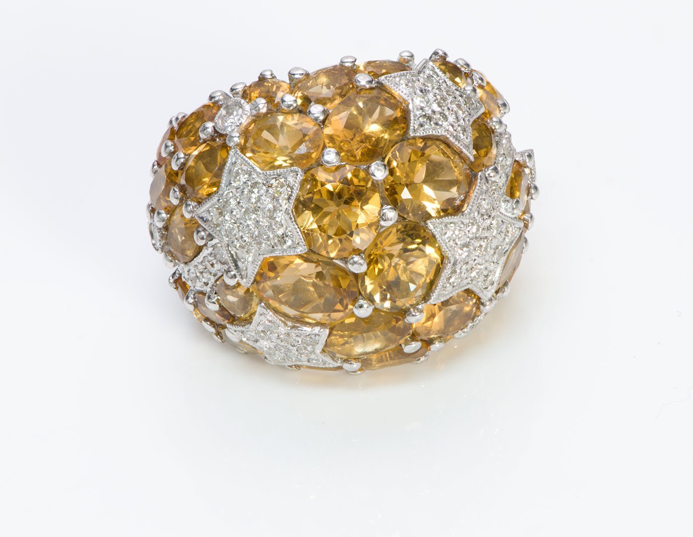 Star Diamond Citrine 18K White Gold Ring
