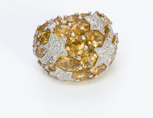 Star Motif Citrine and Diamond Ring in 18K White Gold