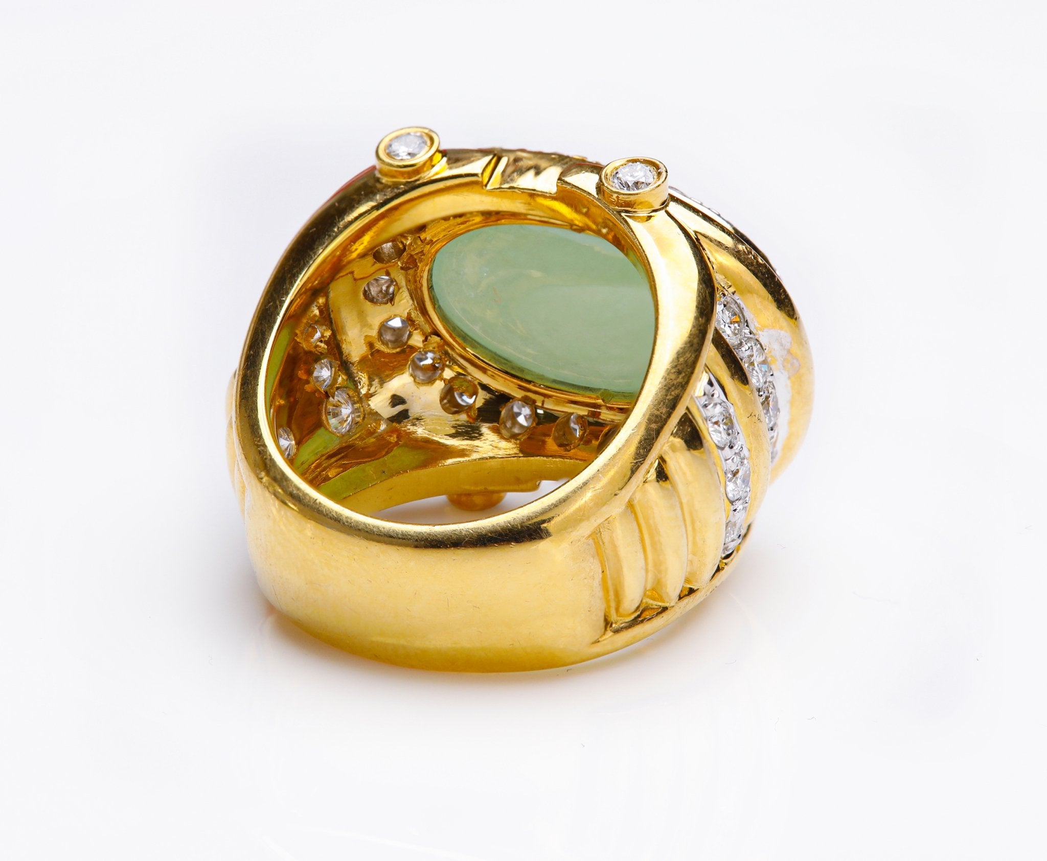 Statement Gold Jade Brilliant Cut Diamond Ring