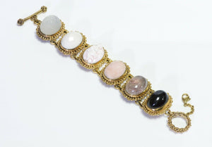 Stephen Dweck Carved Angel Cherub Semiprecious Cabochon Stone Chain Bracelet