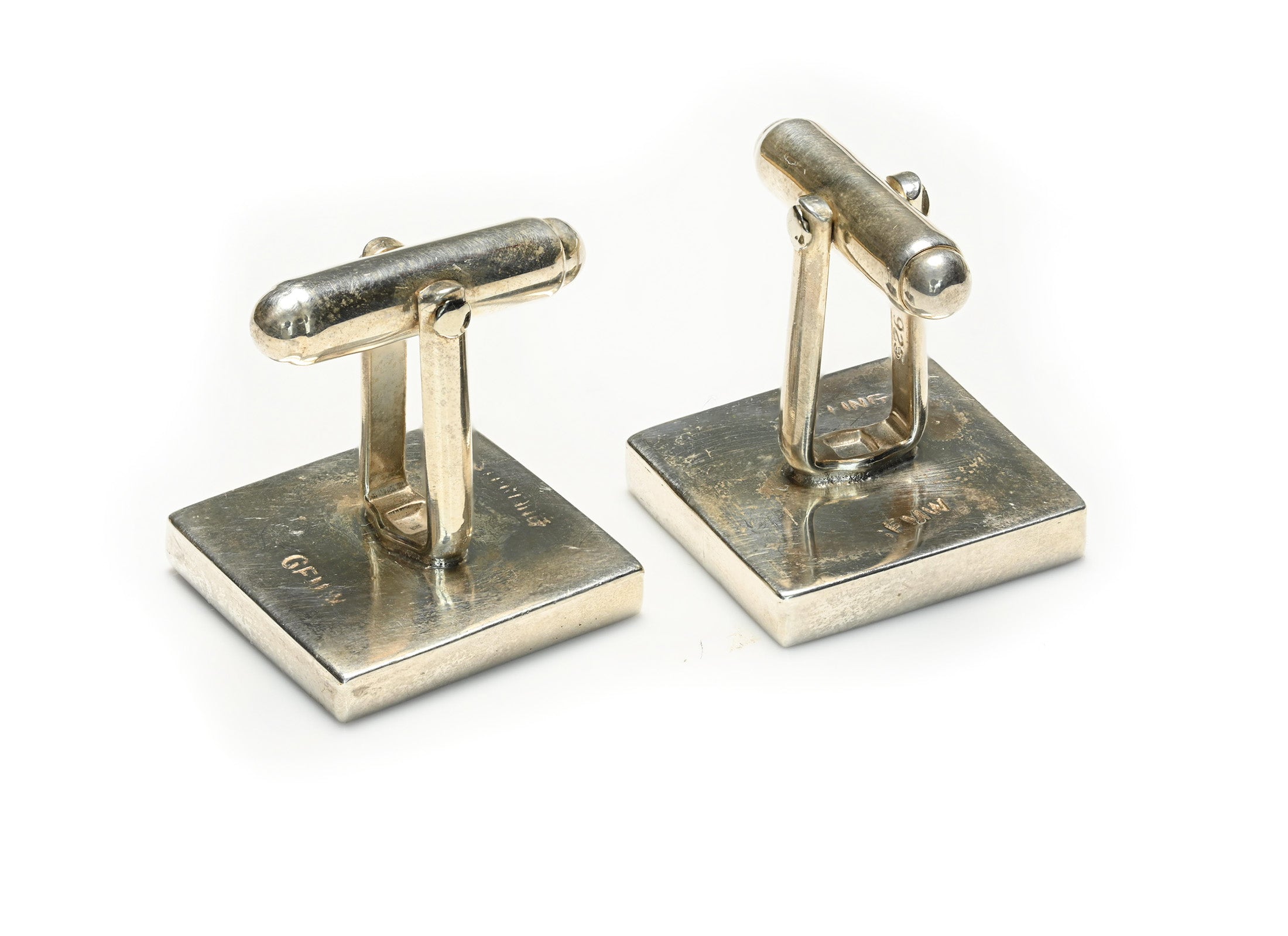 Silver Black Onyx and Mother-of-Pearl Tuxedo Cufflinks