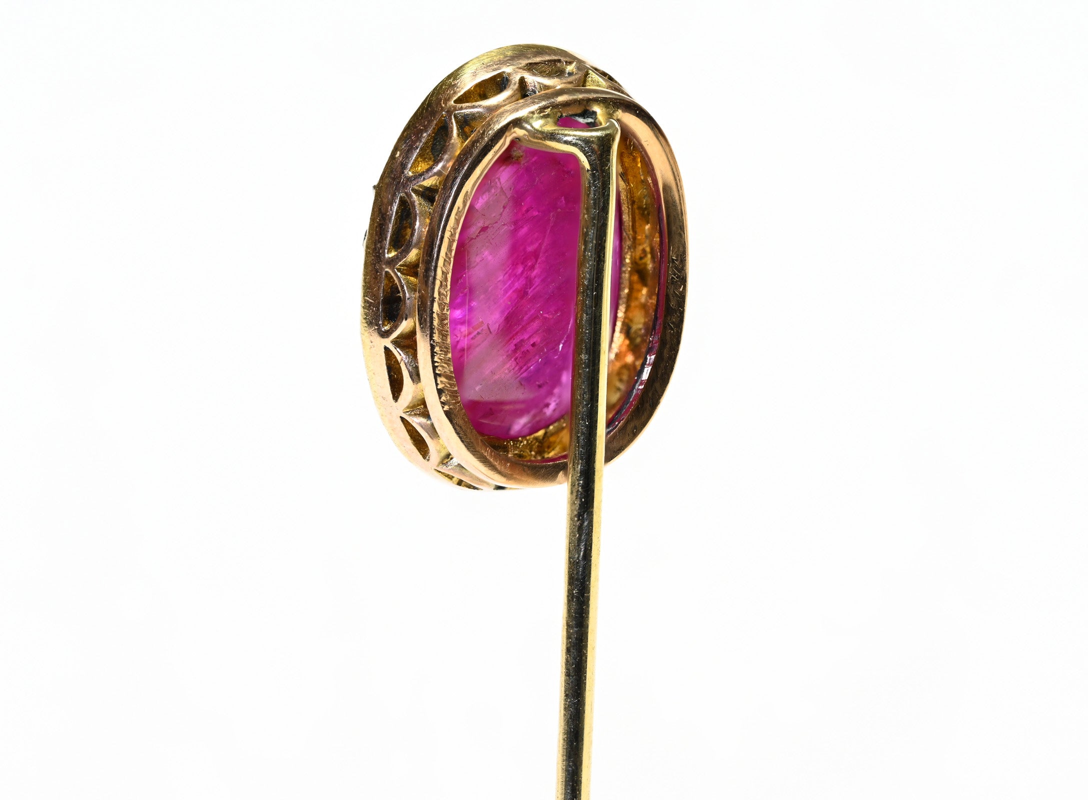 Antique Gold Ruby Scarab Diamond Stick Pin 