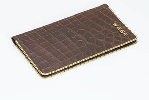 SULKA New York Glossy Brown Crocodile 14K Gold Corners Long Bifold Wallet