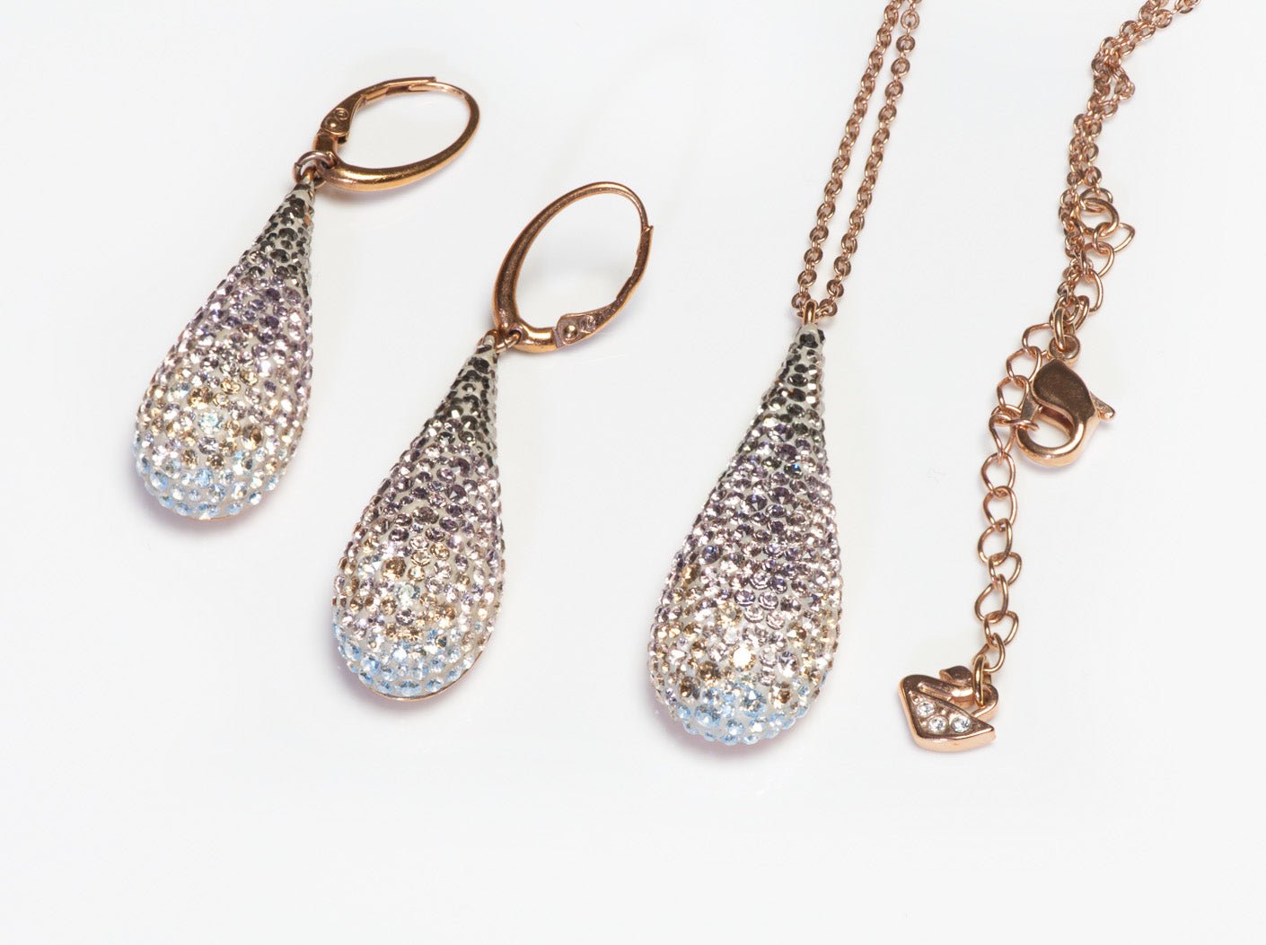 Swarovski Gold Plated Ombre Crystal Drop Earrings Necklace Set