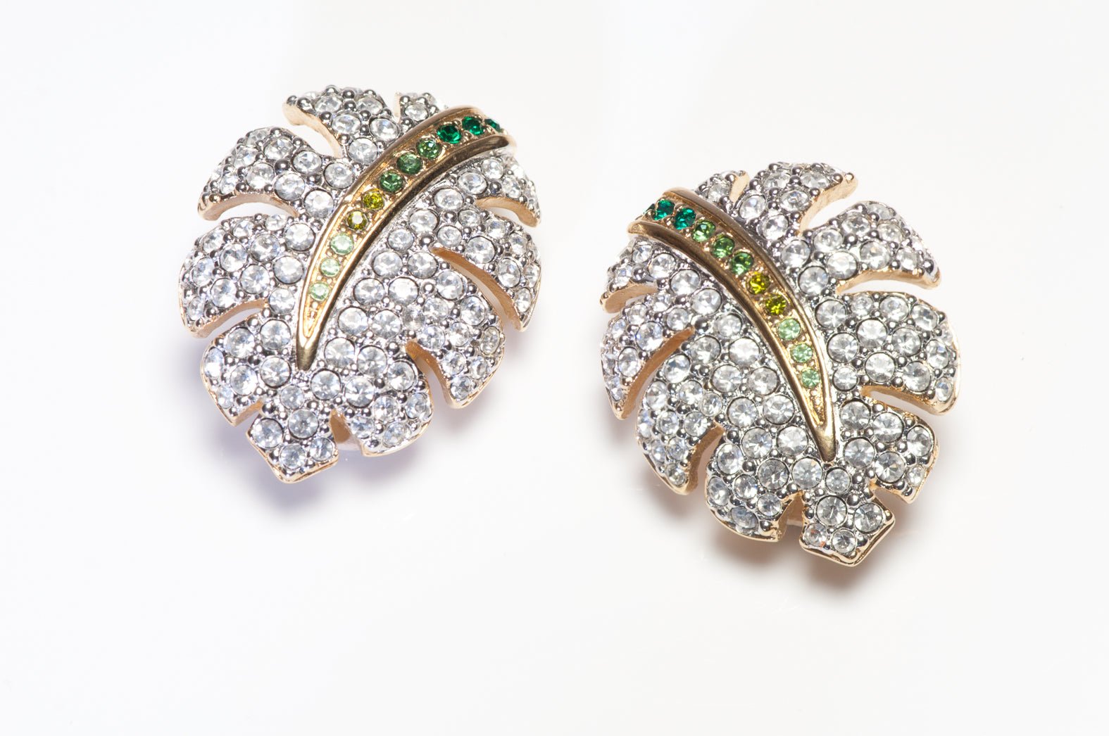 Swarovski Gold Plated Ombre Green Crystal Leaf Earrings