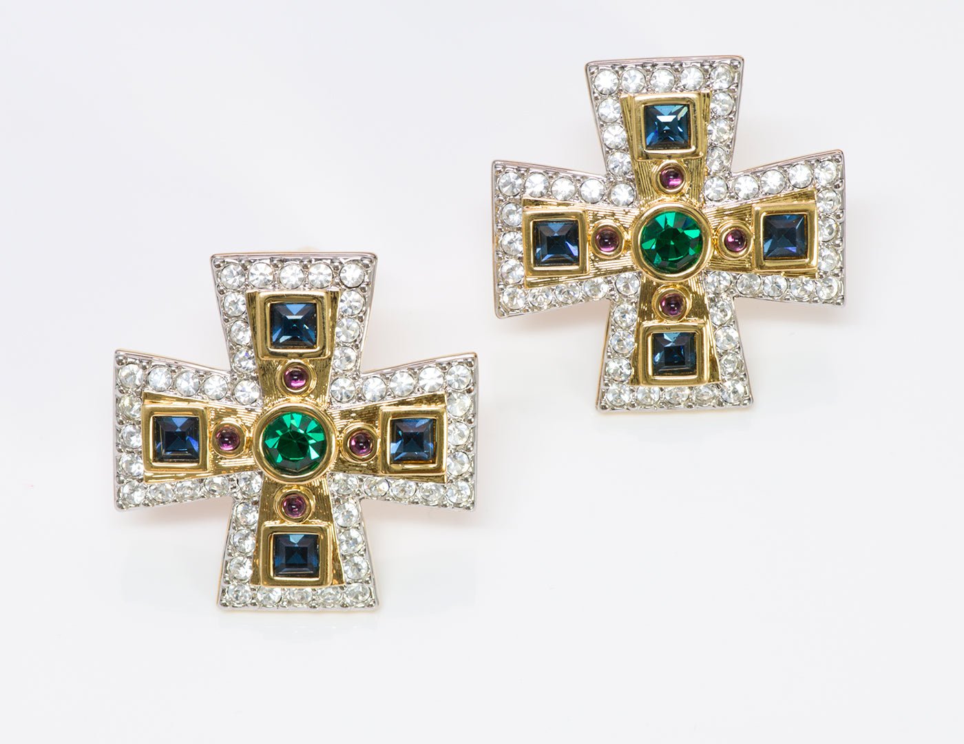 Swarovski Maltese Cross Blue Green Crystal Earrings