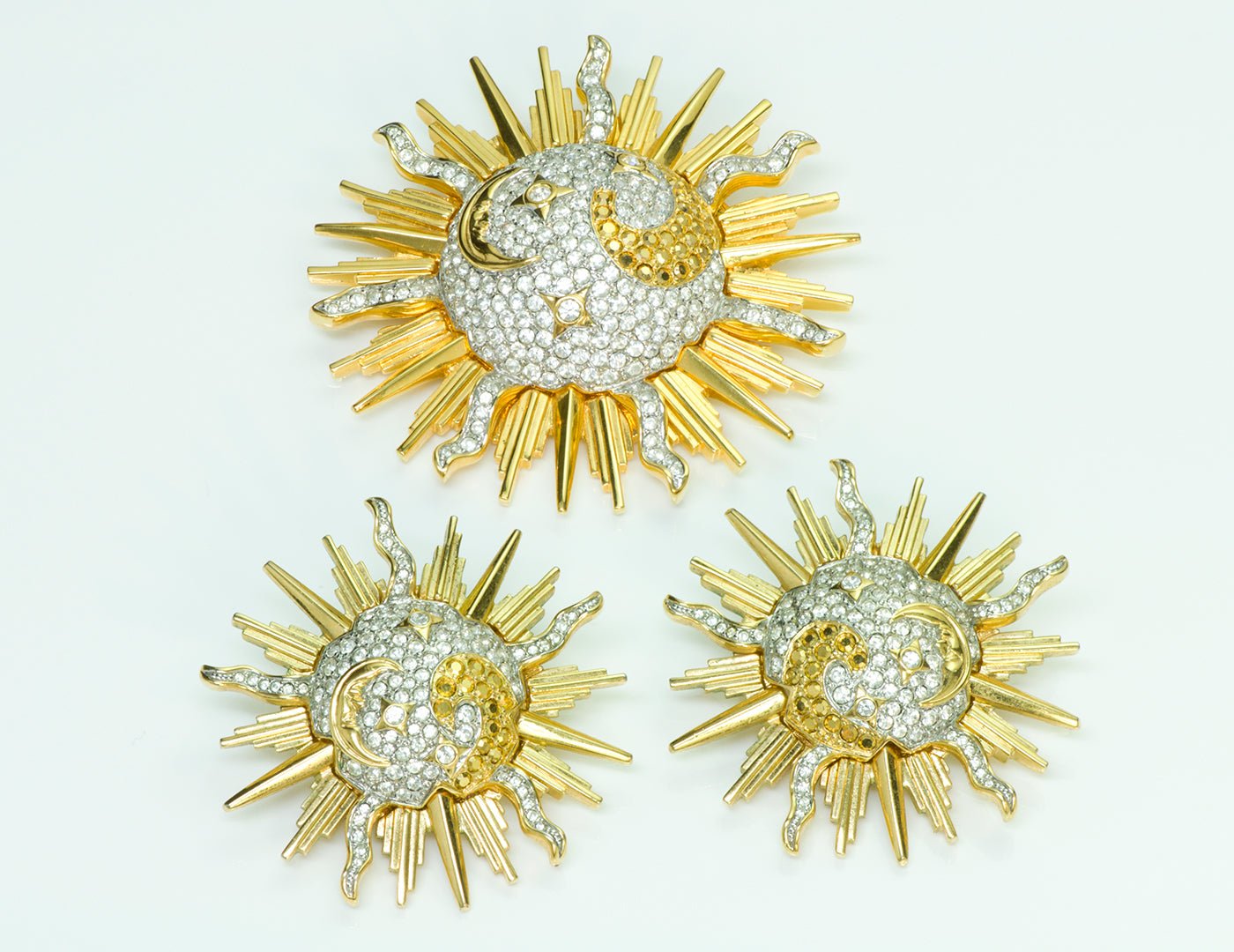 Swarovski Sun Moon Crystal Earrings Brooch Set
