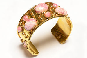 Sylvia Toledano Paris Gold Plated Byzantine Pink Jade Cuff Bracelet
