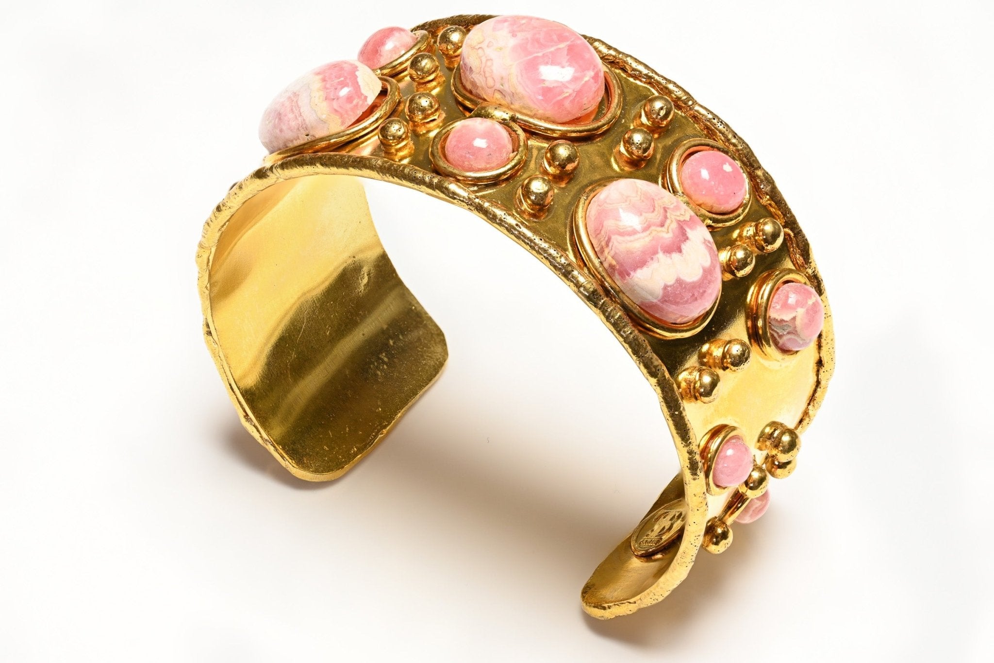 Sylvia Toledano Paris Gold Plated Byzantine Pink Jade Cuff Bracelet