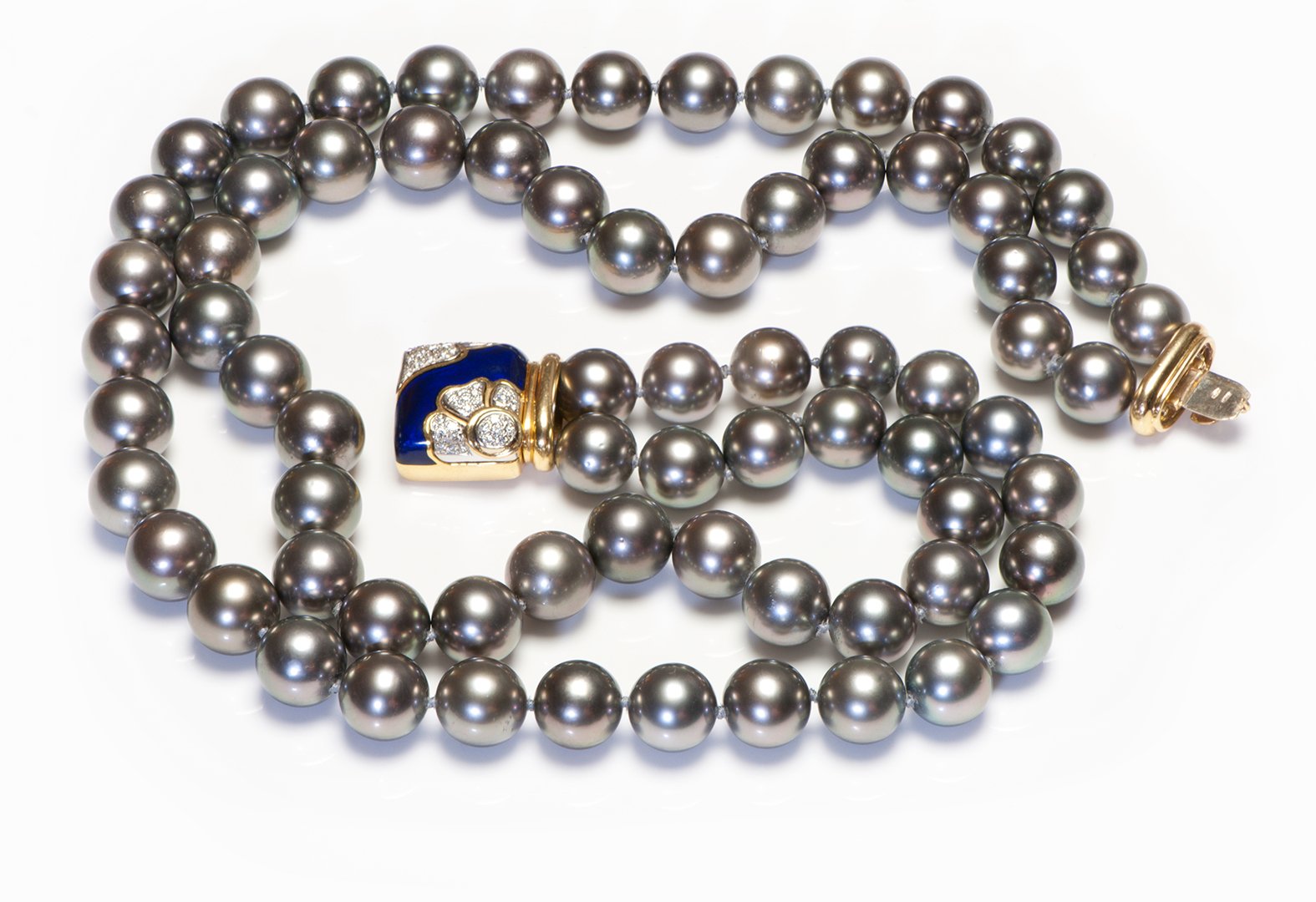 Tahitian Grey Pearl 18K Gold Diamond Enamel Necklace