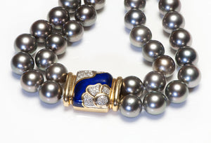 Tahitian Grey Pearl 18K Gold Diamond Enamel Necklace