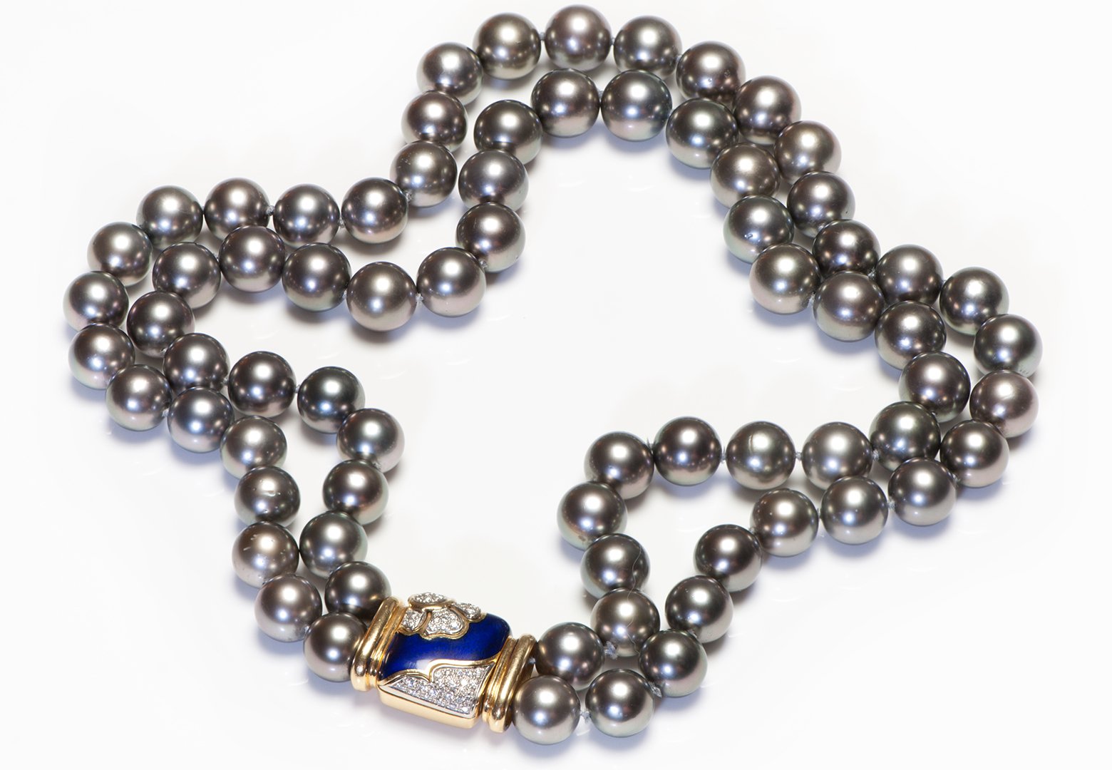 Tahitian Grey Pearl 18K Gold Diamond Enamel Necklace