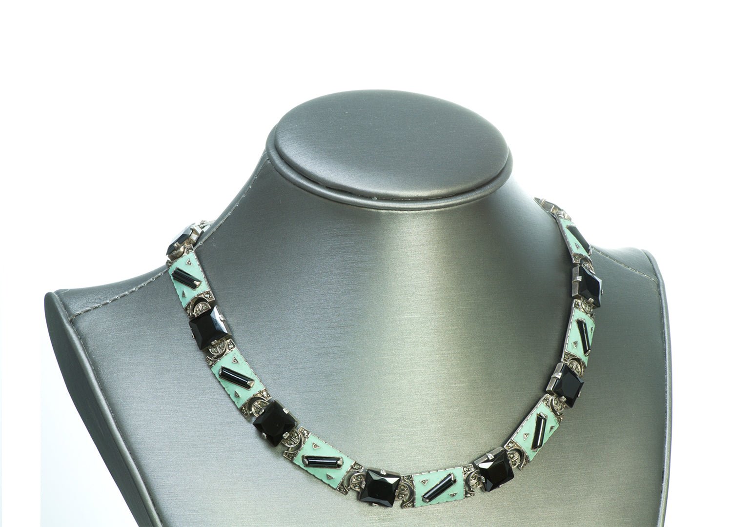 Theodor Fahrner Art Deco Silver Enamel Onyx Marcasite Necklace